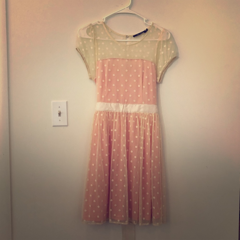 SOLD. Sheer Polka Dotted Pink and Cream dress!